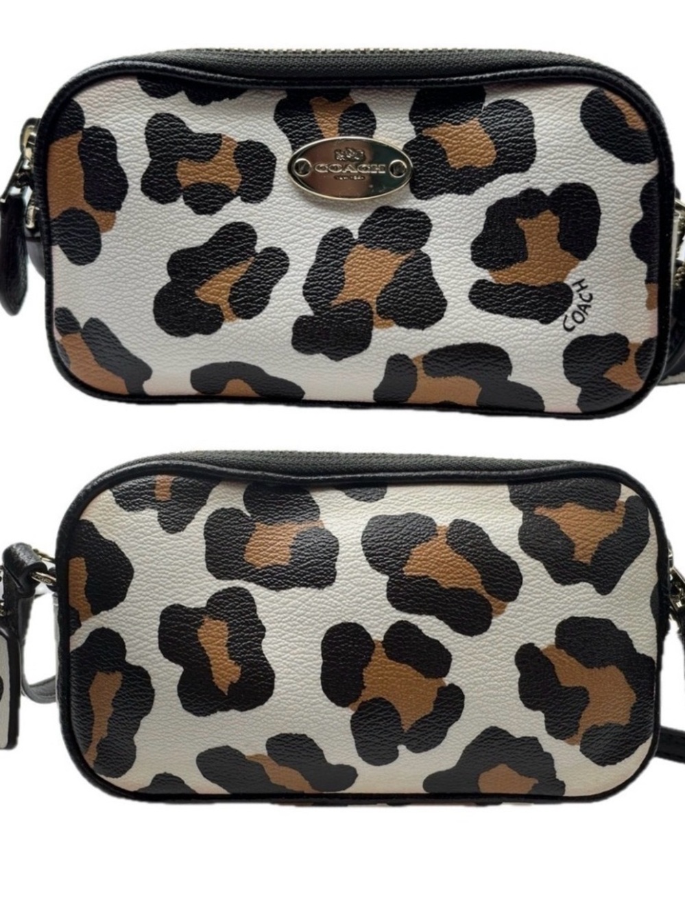 Coach White Leopard Print Crossbody Bag with Brown and Black Spots